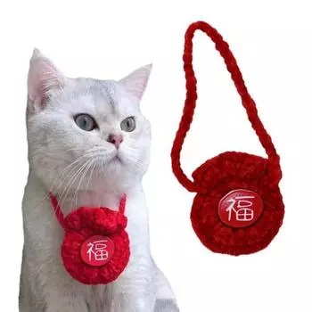Ошейник для домашних животных, вязаная сумка ручной работы в китайском стиле, уникальный дизайн сумки с новогодним благословением красный
