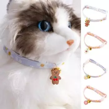 Ошейник для домашних животных, высокая эластичность, с колокольчиками, регулируемая лента с узором в горошек, милый щенок A розовый