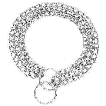 Ошейник для дрессировки собак из хромированной стали с антикоррозийным покрытием, трехрядный, регулируемый, для средних и крупных собак, товары для животных M neck 35-48cm серебряный