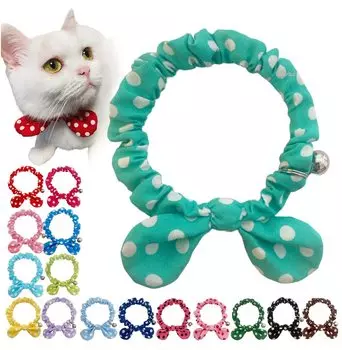 Ошейник для кошек Canribo ручной работы, ошейник для кошек, резинка для волос с серебряными точками, изумрудного цвета, размер S, сделано в Японии, легкий колокольчик/средний, 20-21 см изумрудный