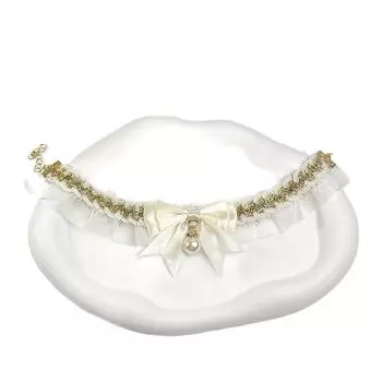 Ошейник для кошек и собак, милый кружевной бант, ошейник для кошек, регулируемое ожерелье для кошек, ювелирные изделия, милая шея, декоративные аксессуары для домашних животных, товары для животных XS 15-20cm белый