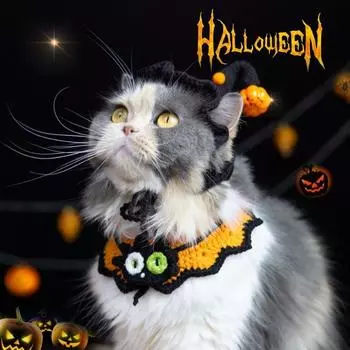 Ошейник для кошек, милый ошейник для домашних животных на Хэллоуин, гетерохромный нагрудник для кошек, тыкв, привидений, собак, вязаный ошейник для маленьких кошек/собак/котят