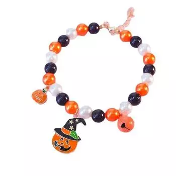 Ошейник для кошек на Хэллоуин, вечеринка, брелок для домашних животных, трехцветный жемчуг, ручная работа, регулируемое ожерелье для щенков, принадлежности для кошек S