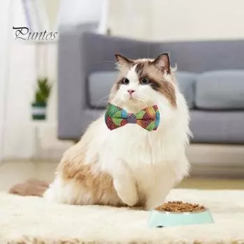 Ошейник для кошек с галстуком-бабочкой и колокольчиком из ткани с принтом в японском стиле, ожерелье для домашних животных, регулируемые безопасные шейные ошейники разных цветов для маленьких собак и кошек синий
