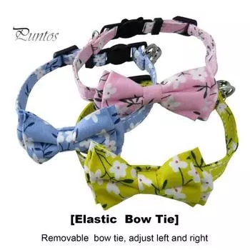 Ошейник для кошек с галстуком-бабочкой и колокольчиком в джентльменском стиле с цветочным узором, регулируемый размер, приятный для кожи ошейник для кошек и маленьких собак синий