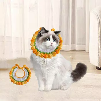 Ошейник для кошки, регулируемый наряд, вязаный крючком, нагрудник, шейный платок, вязание, удобный для праздника, дня рождения Gradient yellow
