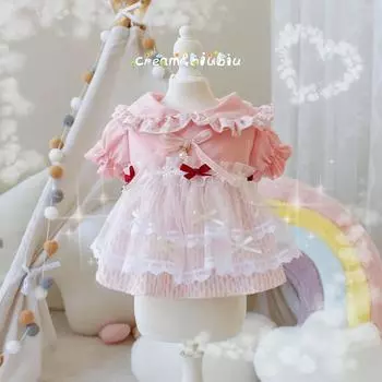 Ошейник для питомца Цветочное кружевное платье для собак и кошек Сетчатое платье с рукавами-пузырями Розовое облачное платье принцессы Тедди Одежда для собак для маленьких собак XS