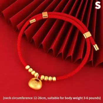 Ошейник для питомца, ошейник с золотым замком для кошек, ошейник с замком на год питомца, регулируемое ожерелье, традиционный китайский ошейник с красной веревкой на удачу