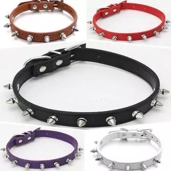 Ошейник для щенков с шипами и заклепками XS коричневый