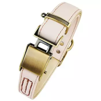 Ошейник для собак Beanspet Dog One Cute Dog Double Lock, сенсорный, кожаный, удобный, комфортный, стильный, ошейник, кожаный, (Размер S, кремовый) кремовый
