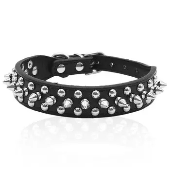 Ошейник для собак Mitoland с заклепками, дизайн Wild Style Spiky Accent, регулируемый, 5 отверстий, для маленьких, средних и больших собак, собак, (Черный, Л) чёрный