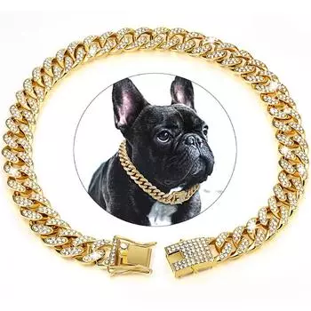 Ошейник для собак с бриллиантами из золота и серебра, ожерелье для кошек, кубинская цепь, аксессуары для животных 8inch20cm) золотой