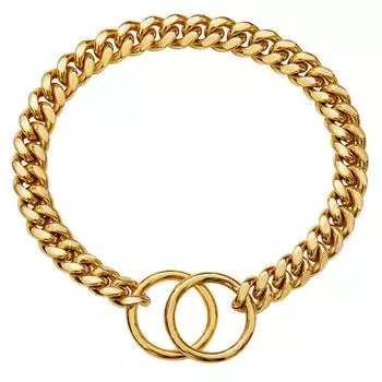 Ошейник для собак с цепочкой 10 мм, черный, серебристый, золотистый, прочный, из нержавеющей стали, ошейник с кубинской цепью для прогулок с щенками средних и больших собак 10inch (25.4cm) золотистый