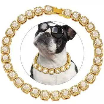 Ошейник для собак с цепочкой из бриллиантов, прогулочный ошейник из металлической цепи с дизайнерской надежной пряжкой, ошейник для кошек с кубинским узором, ювелирные изделия, аксессуары