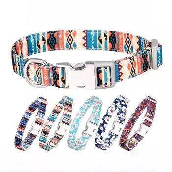 Ошейник для собак с металлической пряжкой и красочными принтами, двойная тесьма, тканевый регулируемый мягкий прочный ошейник для собак среднего и крупного размера S 23-35cm