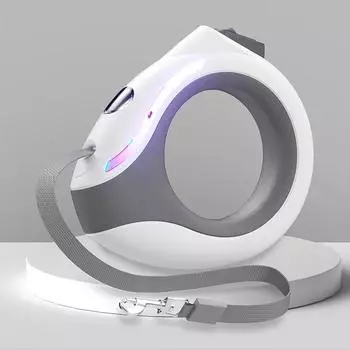 Ошейник для собак, светодиодный выдвижной поводок для собак с лентой 3 м — модернизированный автоматический гибкий поводок для собак, щенков, кошек, ночная безопасность белый