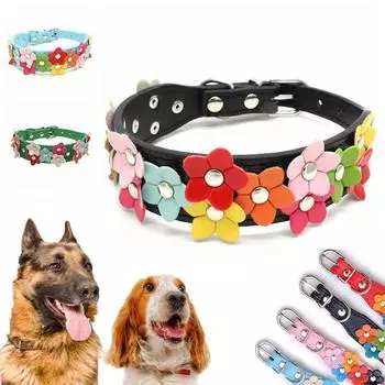 Ошейник для собак, товары для животных, регулируемый, с заклепками, высококачественный, модный, 8 цветов на выбор, цветы, искусственная кожа, щенок, ожерелье, уникальное XS синий