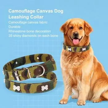 Ошейник для собак, украшение в виде кости, регулируемый камуфляжный холст, ошейник для домашних животных, аксессуары для собак XS камуфляжный