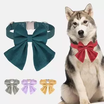 Ошейник для собаки может быть выгравирован, однотонный бант, регулируемый ошейник для щенка, домашнее животное M фиолетовый