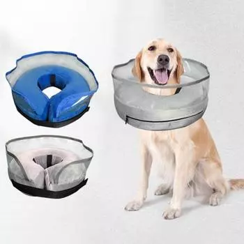 Ошейник для восстановления домашних животных, мягкий удобный дышащий эластичный регулируемый пояс, надувной ошейник для собак после хирургического вмешательства, товары для домашних животных M синий