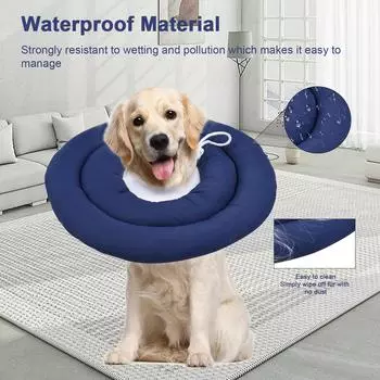 Ошейник для восстановления домашних животных после операции Конусный ошейник для собак с регулируемым шнурком на шее Waterprrof Dog Diameter 25 cm темно-синий