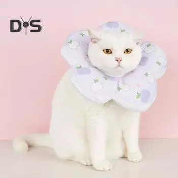 Ошейник для восстановления домашних животных Регулируемый шнурок Цветочный кошачий конус, чтобы не лизать Мягкие елизаветинские ошейники для котят, щенков и маленьких собак Послеоперационная шея M фиолетовый