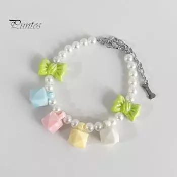 Ошейник из искусственного жемчуга для домашних животных, регулируемый ошейник для щенков, собак, кошек, свадеб, дней рождения, вечеринок, цветной бант, украшения для собак, кошек, реквизит для фотосъемки на открытом воздухе L