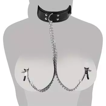 Ошейник из искусственной кожи, ошейник-цепочка с зажимом для сосков, БДСМ-бондаж, взрослые секс-игрушки для мужчин и женщин