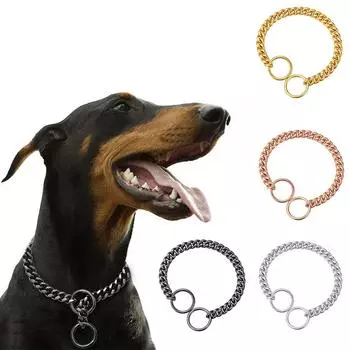 Ошейник из нержавеющей стали для больших собак унисекс, цепочка для собак, титановый стальной ошейник XS золотой