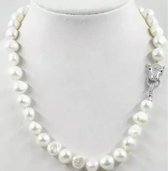 Ошейник из перламутра barrocas blancas del Mar del Sur, cierre de leopardo de 18 , bonito, nuevo, 8-9 мм