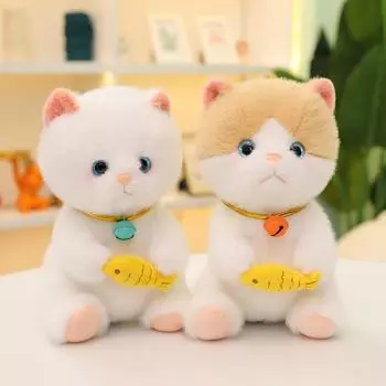 Ошейник-колокольчик, маленькая плюшевая кукла-кошка, мультяшная плюшевая игрушка, едящая рыбу, плюшевая игрушка для детей style 3