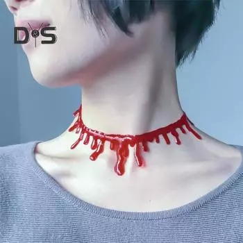 Ошейник на Хэллоуин, регулируемая цепь, ужас, ярко-красный, поддельный, кровоточащий, капающий, чокер, костюм, ожерелья, фестиваль привидений, дом с привидениями, вечеринка, аксессуары темно-красного