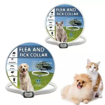 Ошейник от блох, репеллент для домашних животных, репеллент от блох и клещей, регулируемый шейный ремешок для защиты собак, круг для шеи, товары для домашних животных 48CM Cat белый