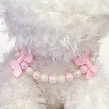 Ошейник-ожерелье для домашних животных для собак и кошек Регулируемый розовый бант Ювелирные изделия Женский ошейник для щенков с украшением из искусственного жемчуга Ювелирные изделия для щенков домашних животных на свадьбу S