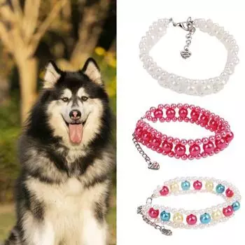 Ошейник-ожерелье для домашних животных, изысканный гладкий сенсорный пластик, 3 ряда, искусственный жемчуг для домашних животных L белый