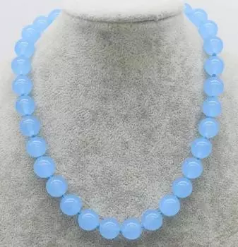 Ошейник редондо де лазурно-голубой нефрит, 12мм, 17 , Venta Al por Mayor, Regalo de Navidad