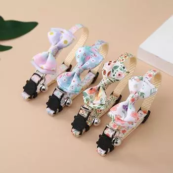 Ошейник с бантом и котенком, галстук-бабочка, регулируемый ошейник для собак с защитной пряжкой в виде колокольчика с цветочным принтом LXY