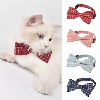 Ошейник с галстуком-бабочкой для домашних животных, регулируемый клетчатый дизайн в английском стиле, ошейник с бантом, удобный легкий аксессуар для собак и кошек M красный