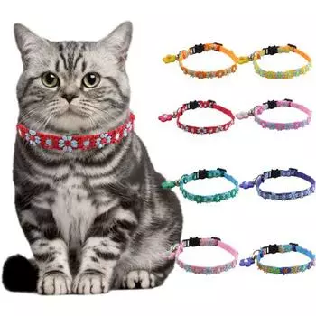 Ошейник с колокольчиком, регулируемая пряжка против удушья, цветочный воротник, ожерелье для котенка, щенка, аксессуары для домашних животных розовый