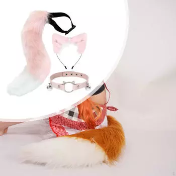Ошейник с кошачьими ушками и хвостом для сценических шоу и фестивальных мероприятий коричневый