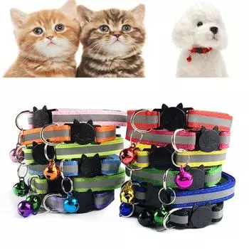 Ошейник с отражателем для домашних животных, цепочка на шею с колокольчиками, регулируемые ошейники для собак, ночные прогулки с собакой Reflective safety cat head buckle