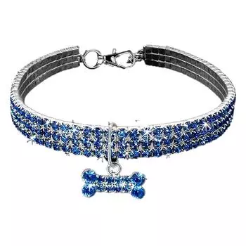 Ошейник со стразами для домашних собак, модное ожерелье для ошейников для щенков S синий