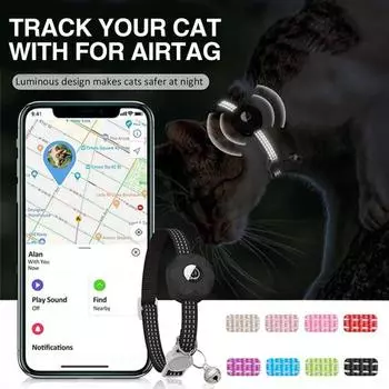 Ошейник-трекер для кошек Yousheng со светоотражающими полосками, водонепроницаемый регулируемый ошейник для безопасности домашних животных, ошейник-локатор для кошек для маленьких, средних и больших кошек