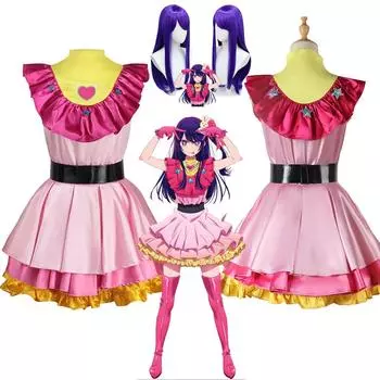 Оши Но Ко Ай Хосино Косплей Костюм Парик Оши Но Ко Косплей Лолита Платье + Головной Убор + Ремень Аниме Хосино Ай Хэллоуин Ролевые Игры Парик Для Милой Девушки Женщины XXXL