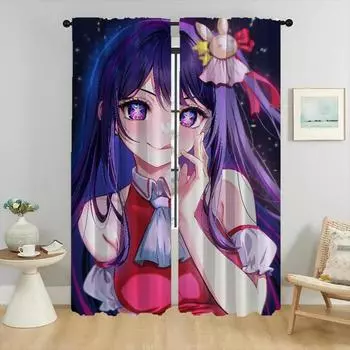Oshi No Ko Curtains Child Room Window Curtain for Room 2 Panel Halloween Decoration Shades Partition Tulle for Bedroom Living W50xH70cmx2pcs
