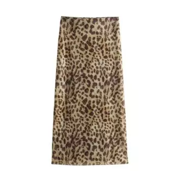 Oshoon Women s European American Summer New Animal Pattern Print Silk Net Straight-leg Skirt 5039472 Picture Color S