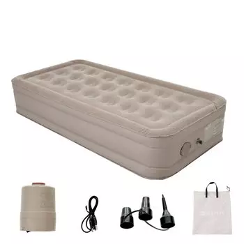 OSJ Air Electric Pump Width Length Thickness Storage Bag Beige Bed, Electric, Single, Included, Camping, 95cm, 180cm, 40cm, Included, бежевый