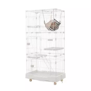 OSJ Cat Cat Multiple Comes with Drawer Ceiling Pet Cat House Escape Stylish Cage, 3-Tier Cage, Cats, Hammock, Tray, Casters, Door, Cage, House, белый