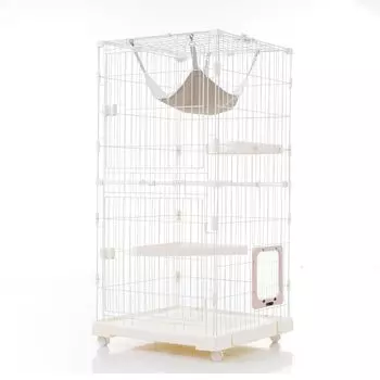 OSJ Cat Pet Small Animal Cat Легко моющийся лоток для кошек 2 с несколькими ящиками Бесплатный кролик кошка кошка питомец кошка широкий с гамаком Кошачий домик Escape Белый белый
