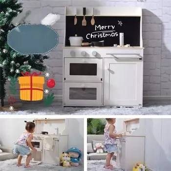 OSJ Play House Cooking Play House Blackboard Декоративная Мини-Образовательная Рождественская Дни Рождения для Детей Кухня, Деревянная, Посуда, Набор, В комплекте, белый